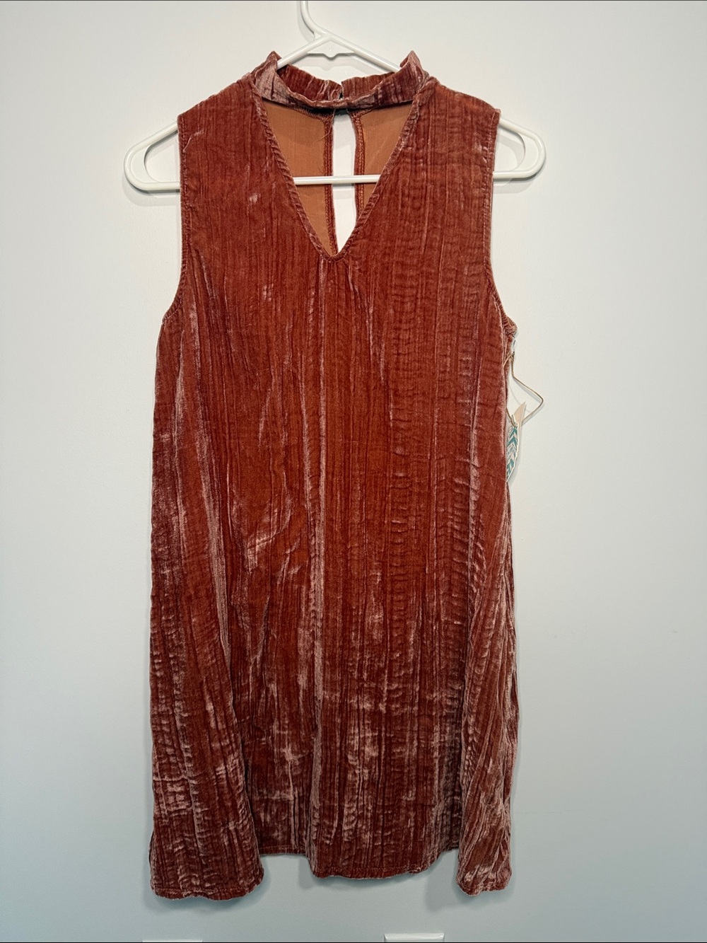 Hummingbird Rust Velvet-Look Sleeveless Dress